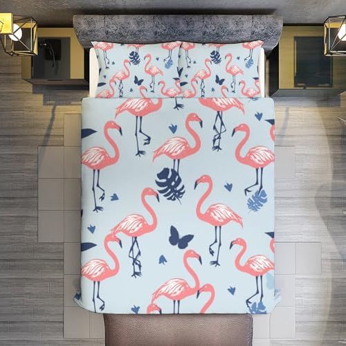 Ropa de cama de flamencos de microfibra con dos fundas de almohada infantiles 7