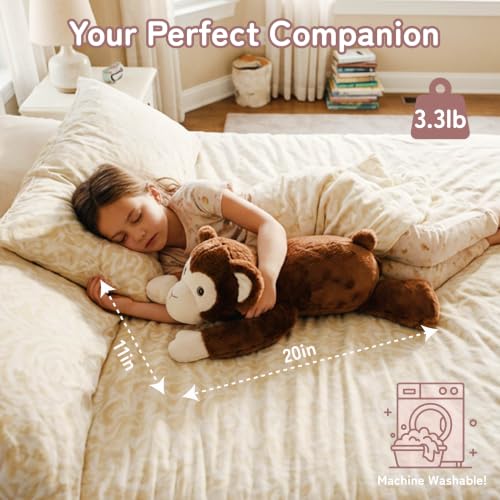 Image of Niuniu Daddy Weighted Stuffed Animals, 20 in 3.3 lbs Monkey Comfort Plush | Heavy sensory lap pad, lying body pillow for sleeping, machine wash, huggable gift for kids and adults