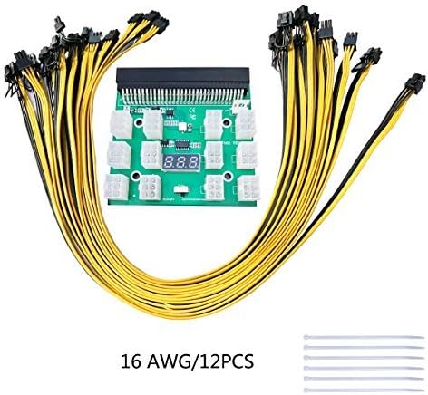 VANCOOL Server PSU Breakout Board for Ethereum ETH ZEC Mining Power Supply 12 Pack 16AWG PCI-E 6Pin to 6+2Pin Cables 27.5Inch Length(70CM, with 6 Nylon Cable Ties)