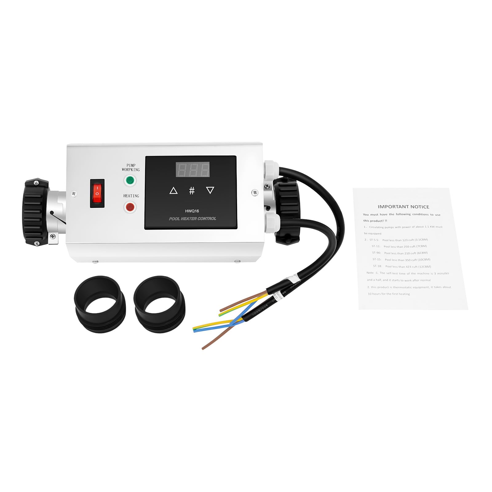 Calentador Piscina Eléctrico 3KW 220V Termostato Control de Temperatura para SPA y Piscina Pequeña Acero Inoxidable Pantalla Digital Protección Seguridad Hogar Hotel Exterior