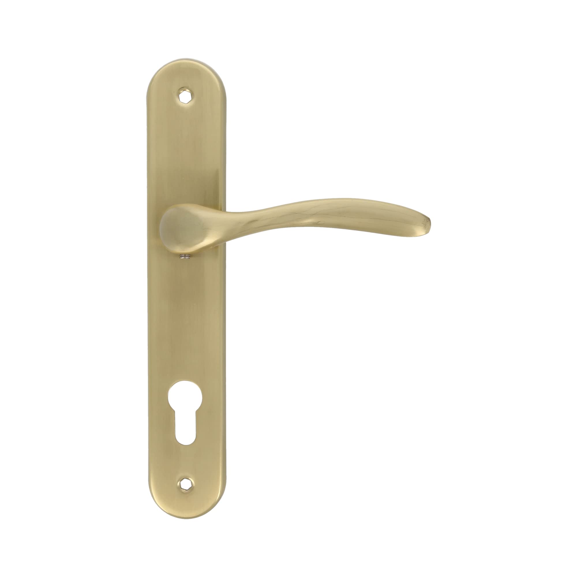 Amig - Jeu de poignées avec plaque pour porte - Entraxe 70 mm et carré 8 mm - Dimensions 238 x 40 mm - Acier finition laiton mat - Compatibilité serrure standard - Mod. 20021