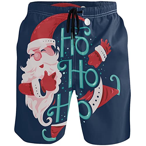 visesunny Santa Claus Hohoho Xmas Pattern Men's Swim Trunks Quick Dry Bathing Suits Beach Holiday Party Swim Shorts