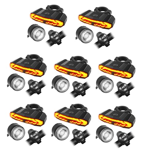 8PK Bike Headlight and Taillight, NineLeaf Bike Lights Front and Back with Turn Signals, Front and Rear Bike Lights Set, USB Rechargeable IP66 Waterproof for All Bicycles, Road, Mountain, Night Riding