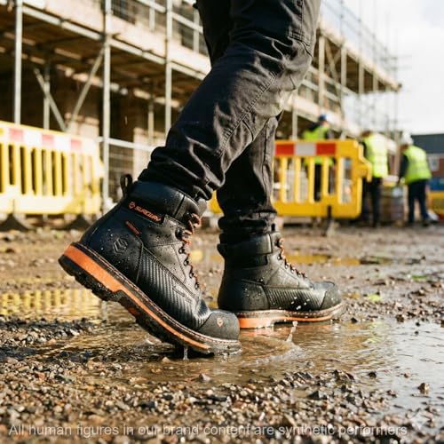 Image of SUREWAY Men's 6 inch Waterproof Soft /Composite Toe Work Boots - Crazy Horse Leather Safety Shoes,GoodyearWelt Slip Resistant EH Rated Heavy Duty Construction Boots for Industrial, Roofing, Landscaping