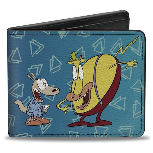 Buckle-Down Men's Nickelodeon Wallet, Bifold, Modern Life Rocko Heffer Poses Blues White, Vegan Leather, 4.0