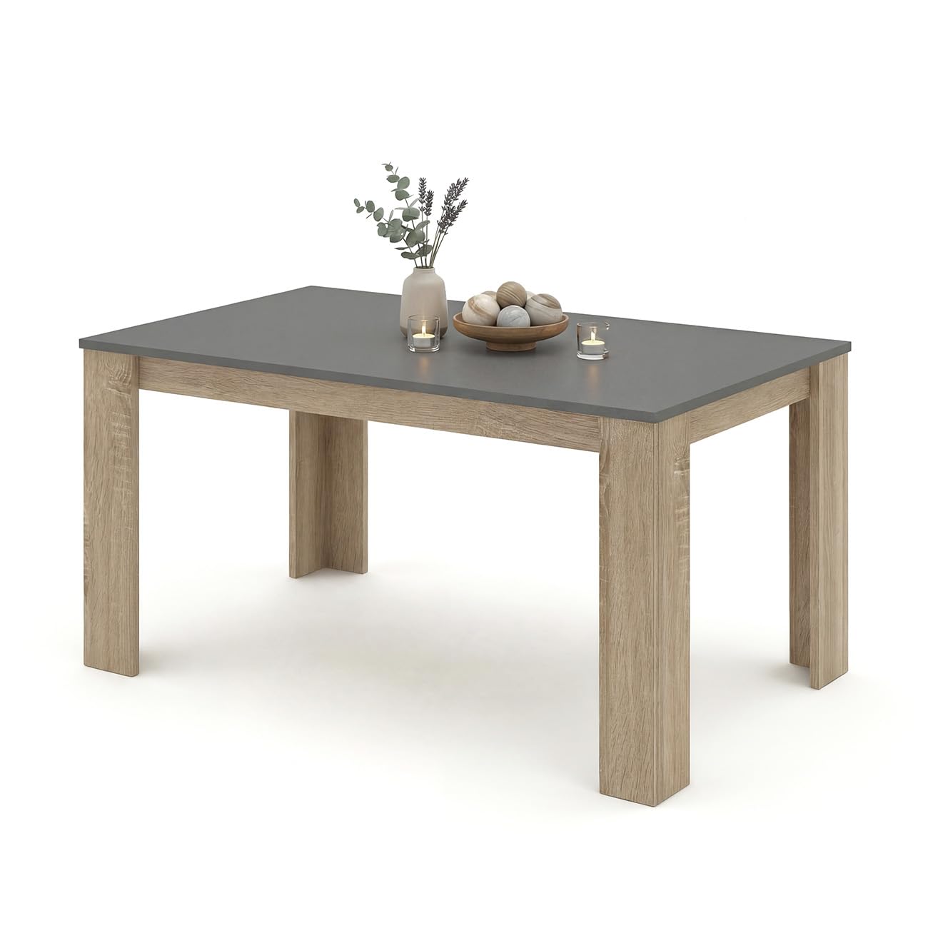 duehome | Mesa de Comedor, Mesa Fija, Modelo Naya, Acabado en Roble Canadian y Grafito, Medidas: 140 cm (Largo) x 80 cm (Ancho) x 75 cm (Alto)
