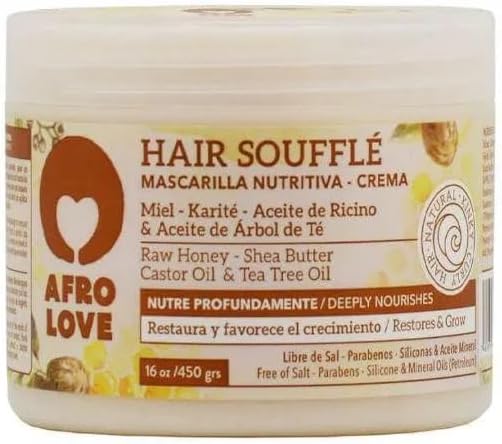 Afro Love Hair Soufflé 16 oz – Deep Moisturizing Hair Mask with Raw Honey, Shea Butter & Castor Oil – Intense Hydration & Repair for Curly, Kinky, and Coily Hair – Sulfate & Paraben-Free