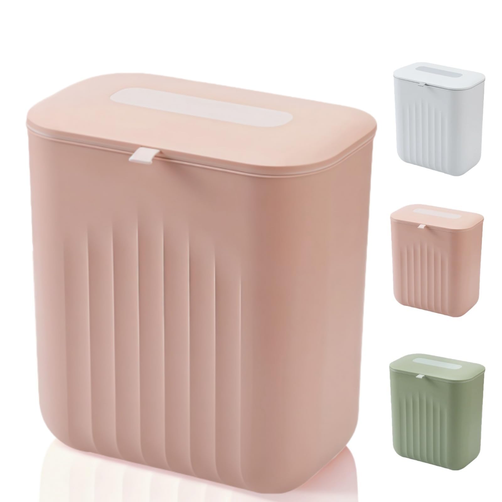 Siocok 11 Litre Hanging Trash Bin with Lid, Kitchen Compost Bin, Rubbish Bin Wastebasket for Under Cupboard, for Kitchen, Bathroom, Office, Dressing Table, Counter, Car Indoor (Pink)