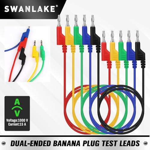 Image of SWANLAKE 5-Piece Dual-Ended Banana Plug Test Leads, 1000V 15A 3.5ft /1M Multimeter Electrical 4mm Banana-Plug, Flexible Copper Banana Cable, Electrical Test Wires