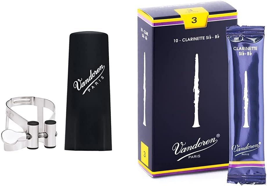 Vandoren LC51PP M/O Ligature and Plastic Cap for Bb Clarinet; Pewter Finish & CR103 Bb Clarinet Traditional Reeds Strength 3; Box of 10