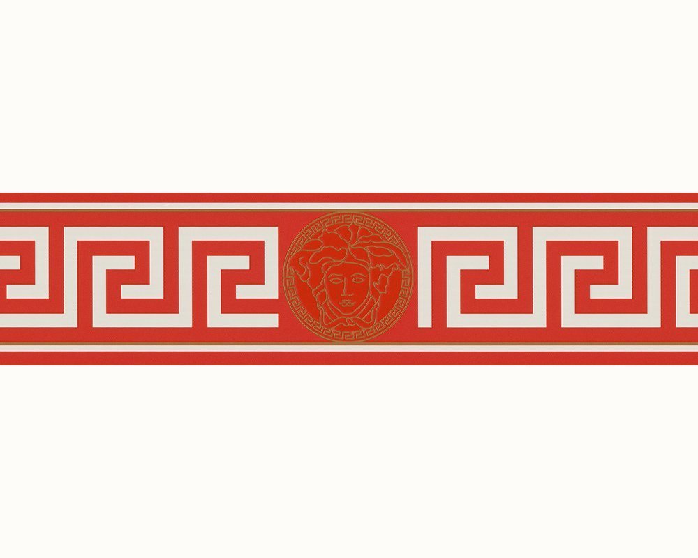 A.S. Création Versace Wallpaper 935221 93522-1 Greek Border Geometric Graphic White/Red 5.00 m x 0.13 m, White Red, 13 x 500 cm