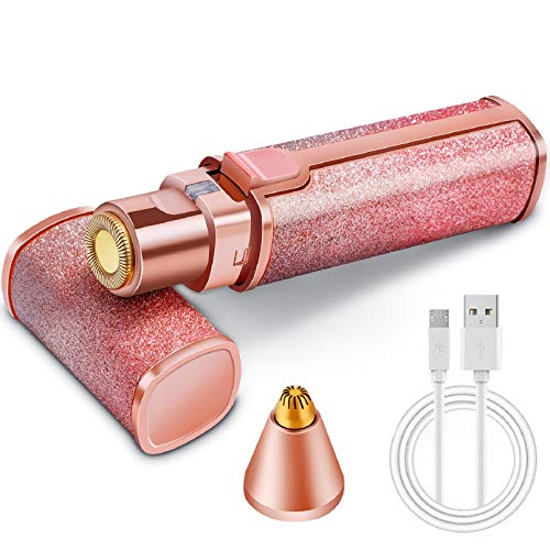 Facial Hair Removal for Women,2 in 1 Painless Hair Remover,Eyebrow Hair Remover for Peach Fuzz, Chin Hair, Upper Lip, Hair Trimmer Removal with LED Light (Pink)