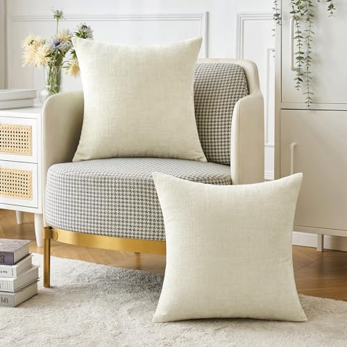 Image of MIULEE Pack of 2 Cream Throw Pillow Covers 20x20 Inch Soft Polyester Pillow Covers for Sofa Living Room Spring Home Decor Couch Solid Dyed Cases