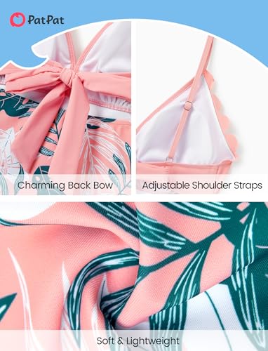 Image of PATPAT Mommy and Me Matching Swimsuit:One Piece V Neck Bathing Suits Leaves Printed Family Swimwear Matching Set