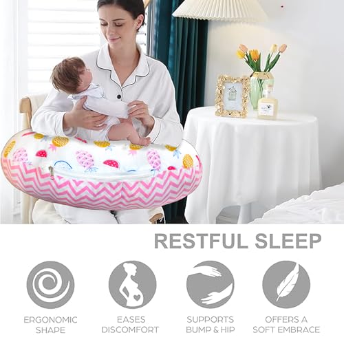 Image of VParents Multipurpose Baby Feeding Nursing Cum Maternity Pillow for New Born Cotton, Recommended for Maternity, Nursing, Medical Fruity (Pink) 110589