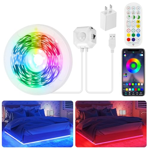 Taormey Motion Activated LED Strip Under Bed Lights, 9.8Ft RGB LED Strip Lights with Motion Sensor...