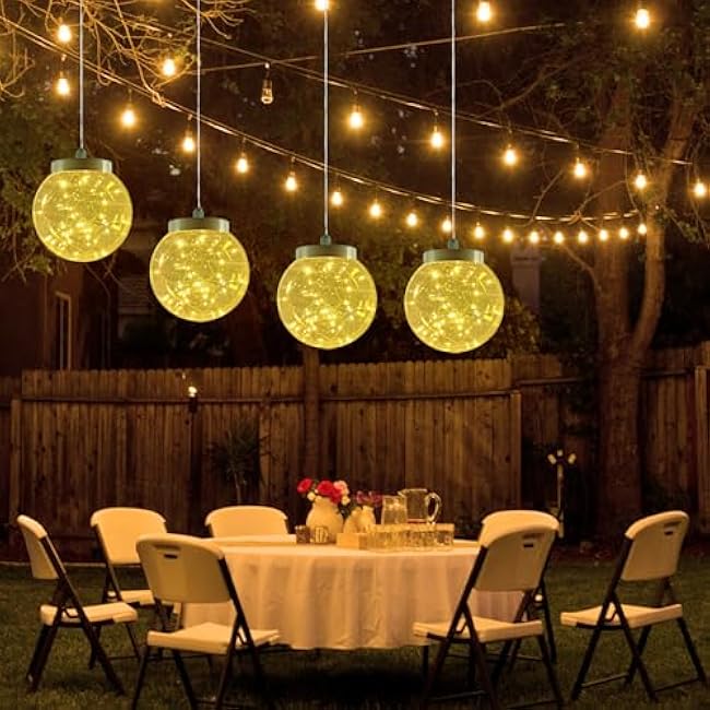 Led Garden String Lights,Hanging 7.94inch Waterproof Fairy Ball Lights, Copper Wire Globe Lights with Memory Timer Plug for Party Yard Porch Eave Patio Christmas Xmas Indoor Outdoor Decoration