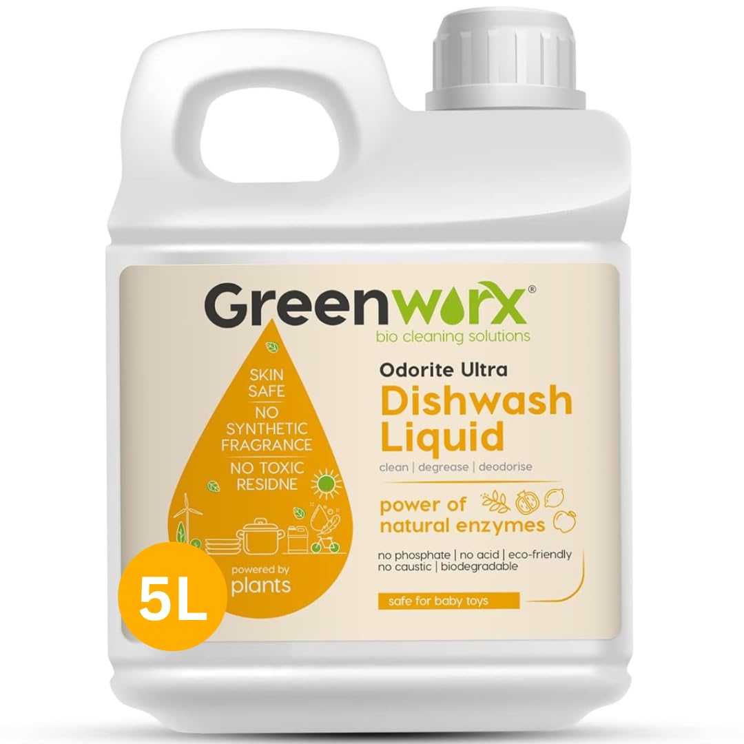 Greenworx - Bio Cleaning Solutions Natural Dishwash Liquid - 5 Ltr | Biodegradable, Non-Toxic, Eco-friendly | Baby & Pet safe