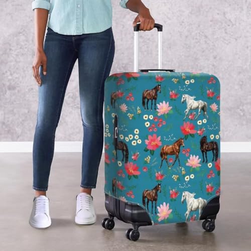 Horse Flowers Blue Travel Suitcase Protector Apply For 29-32 Inch Luggage Bag Anti-Scratch Lightweight Luggage Covers4