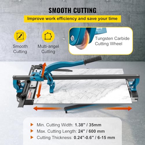 Image of VEVOR Manual Tile Cutter, 24 inch, Porcelain Ceramic Tile Cutter with Tungsten Carbide Cutting Wheel, Infrared Positioning, Anti-Skid Feet, Durable Rails for professional installers or beginners