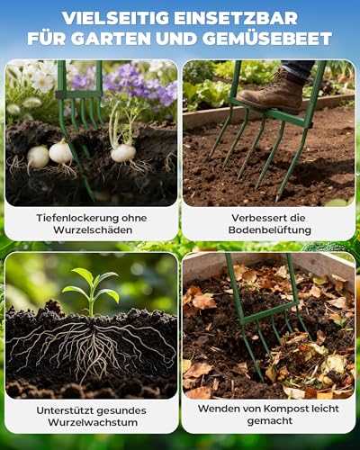 Signstek Grabegabel mit 5 Zinken – 130 cm Gesamtlänge, 51 cm Arbeitsbreite, 30 cm Zinkenlänge – zerlegbare Broadfork zum Tiefenlockern und Belüften des Gartenbodens, ergonomisch & rückenschonend