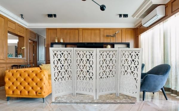 Wooden Room Wall Partition/Divider/Separator for Home Decor/Living Room/Bedroom/Office/Kitchen, 3 Feet, 4 Panel (White) (3 Feet 4 Panel)