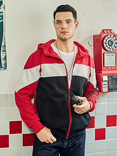 LBL Mens Slim Fit Long Sleeve Zip-up Fleece Hoodie Color Block Sweatshirt with Kangaroo Pocket2