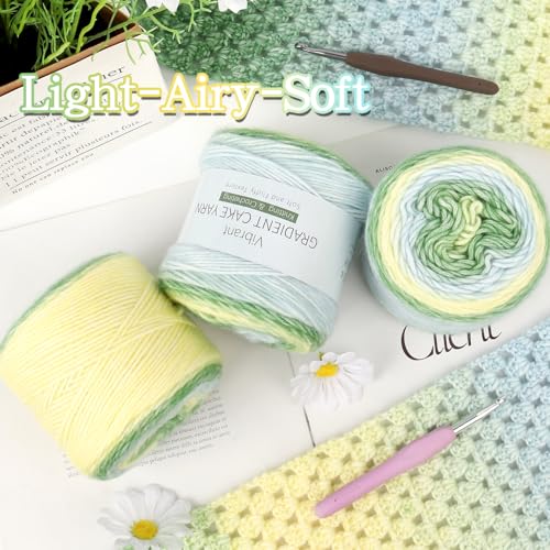 Image of Katech Ombre Yarn for Crocheting-Gradient Cake Yarn-4x100g 60% Cotton 30% Acrylic 11% Wool-Multicolor Soft Rainbow Cotton Crochet Yarn for Scarves, Shawls, Blankets and Garments(R)