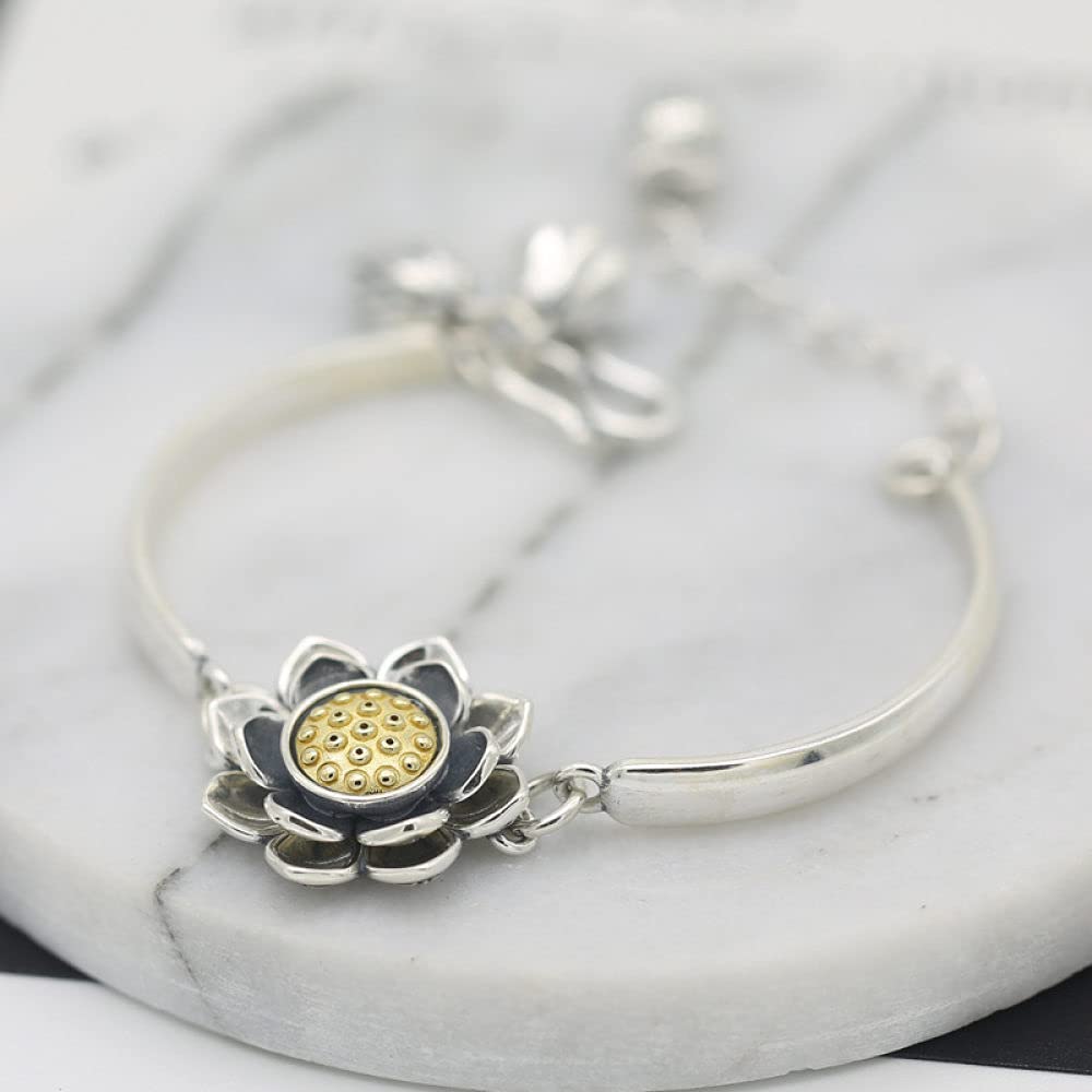 Silber Armband Damen 925,925 Sterling Silber Armband Vintage Lotus Freundschaftsarmband Einstellbare Glücksschmuck Geschenke Für Frau Freundin Zum Geburtstag
