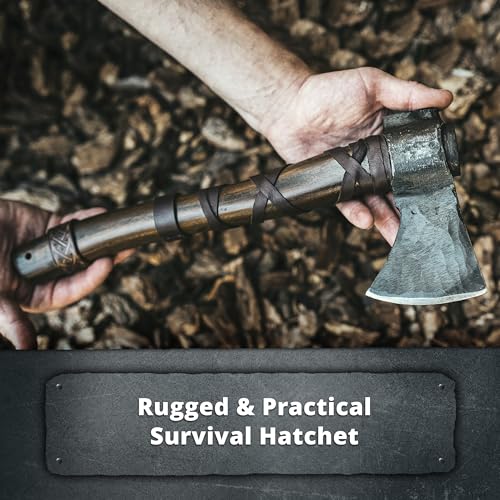 Image of Throwing Axe Set (2) - Norse Tradesman 14 inch Viking Throwing Axe Set - Two Fully Sharpened Norse Hand-Axes - Carbon Steel Axe Heads with Premium Leather Cross-Stitch