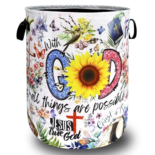 Christian Laundry Hamper Foldable Oxford Cloth Funny Jesus Faith God Laundry Basket With Handle Portable Clothes Storage Basket Religious Laundry Bag 18.9