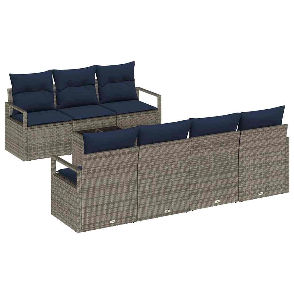Set di mobili da giardino da 8 pezzi, in polyrattan, colore grigio