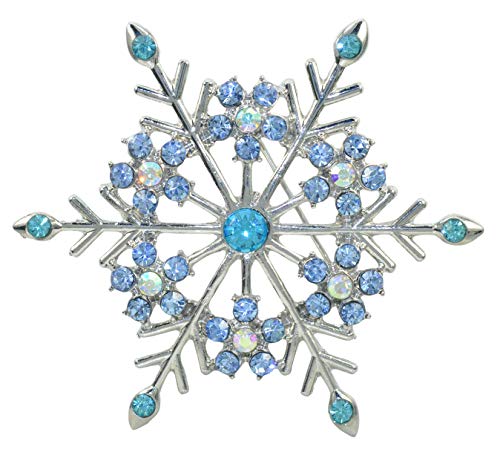 Gyn&Joy Women's Aqua Blue Austrian Crystal Snowflake Brooch Pin Holiday Winter Silver-Tone BZ188
