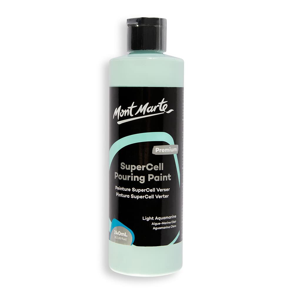 MONT MARTE SuperCell Pouring Paint Premium 8.1 US fl.oz (240ml) – Light Aquamarine Paint Bottle, Creates Instants Cells In Fluid Art, Ideal for Art, Craft, Pour Art