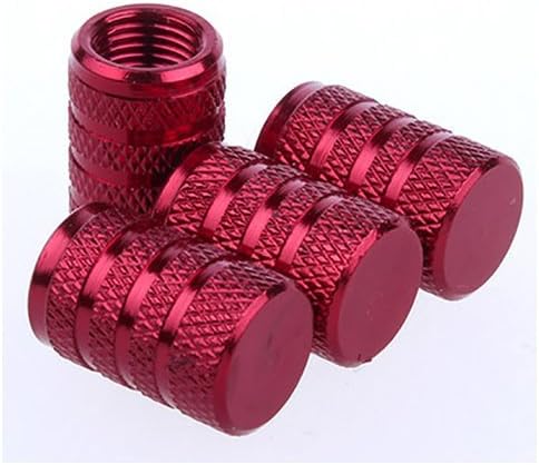GODESON Red Car Tire Valve Stems Cap Knurling Style Tire Valve Cap from, 4 Pcs/Set, Aluminum Tire Wheel Stem Air Valve Caps for 8V1 US Schrader Valve, Dustproof Caps