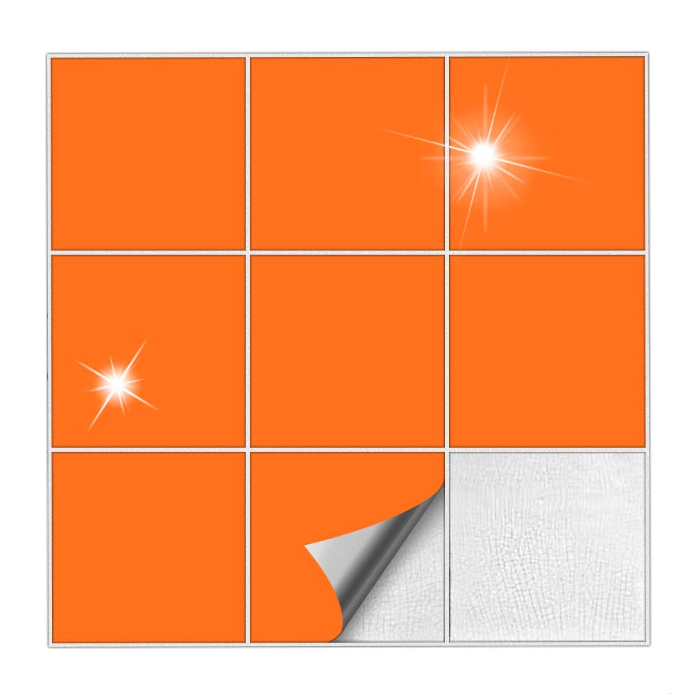 Kiwistar Tile Stickers Pastel Orange Glossy 14,5 x 14,5 cm - 50 Pieces - Adhesive Tiles - Tile Pattern - Sticker Tiles - Glue Over The Wall Tiles