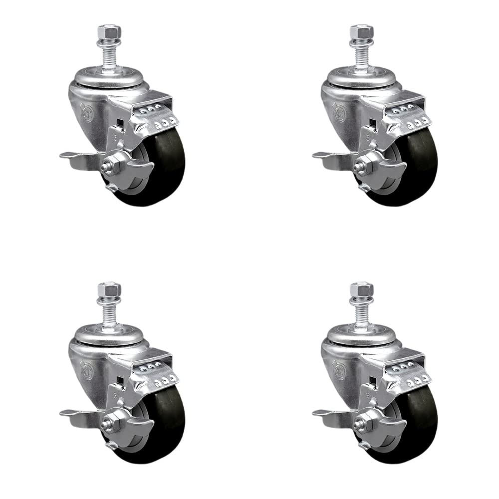Polyurethane Swivel Threaded Stem Caster Set of 4 w/3.5