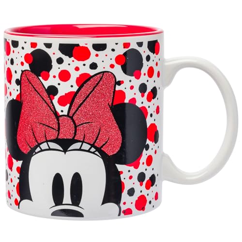 Silver Buffalo Disney Mickey and Friends Featuring Minnie Mouse Peeking Polka Dots Glitter Ceramic Mug, 20 Ounces