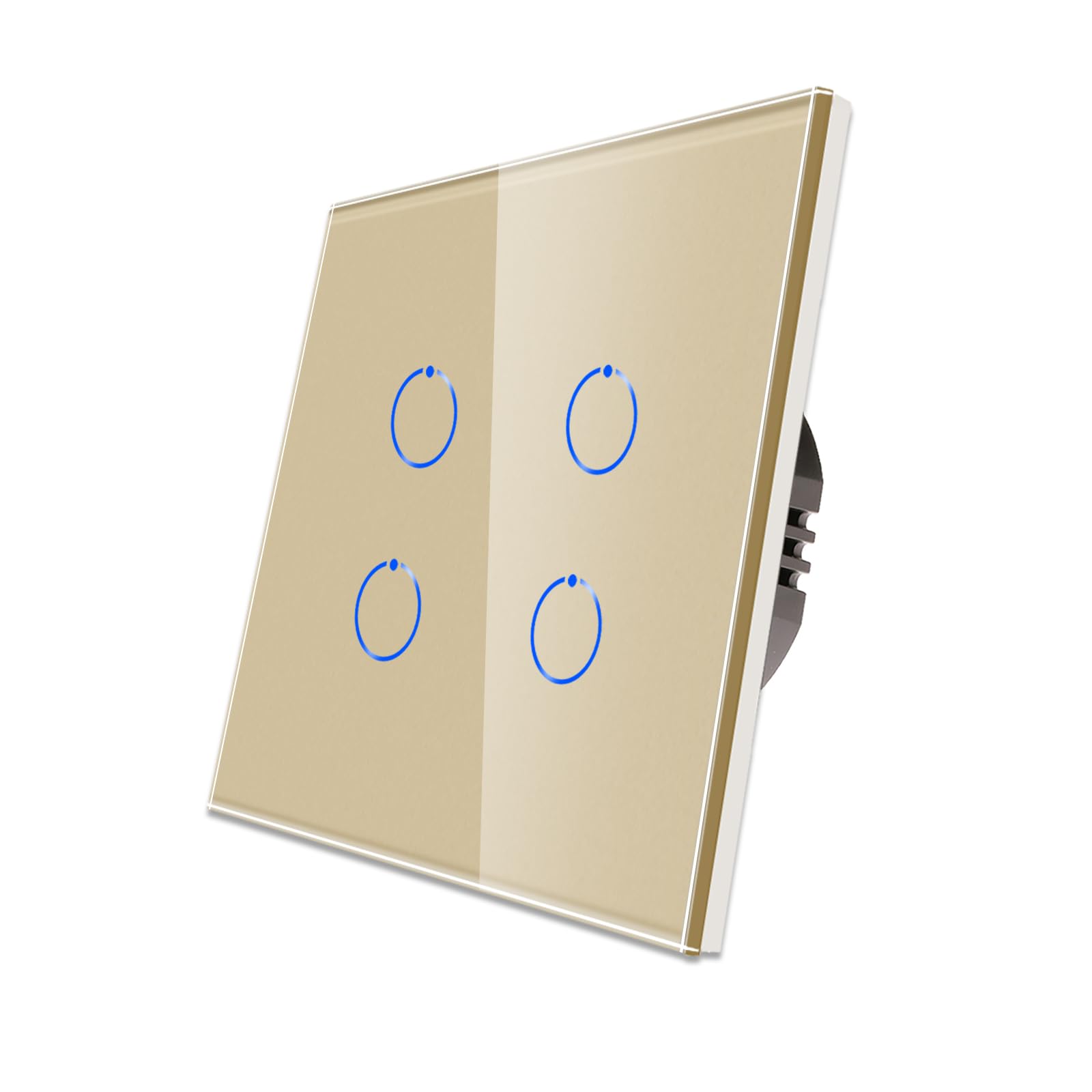 CNBINGO Touch Light Switch, Gold Light Switch, Tempered Glass Panel with LED Backlight, No Neutral Wire Required, 4-Gang 1-Way, AC 240V 500W/Gang