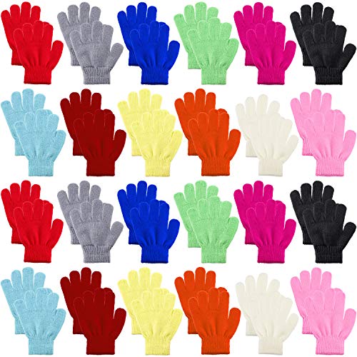 SATINIOR 24 Pairs Winter Magic Knit Gloves Full Finger Knitted Gloves for Kids Boys Girls (Multicolor)