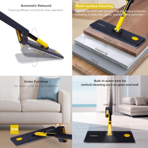 Image of MinuteToCleanIt Spray Mop with 4 Microfiber Refills and 12L Folding Bucket, Refillable Flat Floor Mop for Home Cleaning Tiles Marble Laminate