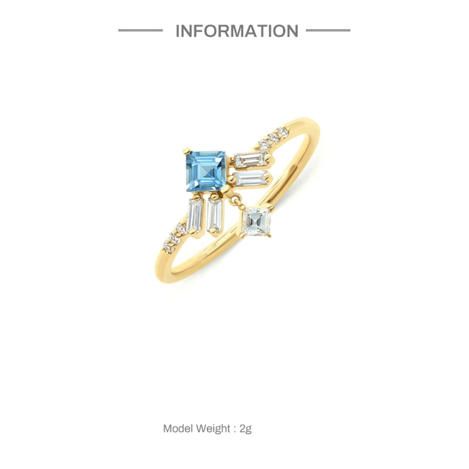 Obrączka damska, złota 750, 18 K, dla kobiet, elegancka, kwadratowa, topaz i prostokątna, okrągła, moissanit