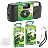 Fujifilm QuickSnap Flash 400 Disposable 35mm Camera + Hand Strap + Quality Photo Microfiber Cloth (2 Pack)