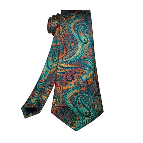 Image of 5PCS Mens Silk Designer Tie, Pocket Square, Cufflinks, Drilled Tie Ring and Lapel Pin Set for Wedding Groom Party