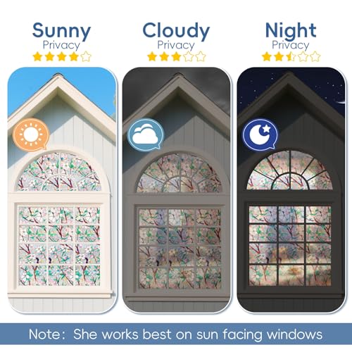 Image of Rainbow Window Privacy Film Decorative Window Sticker, 3D Static Stained Glass Cling Tint for Home Heat Control Non-Adhesive, 17.5 Inch * 78.74 Inch