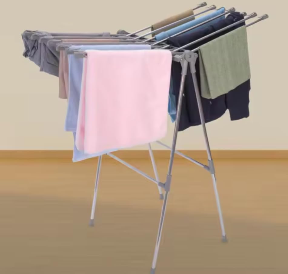 Image of Swige Foldable Clothes Drying Rack, Stainless Steel, Silver, Large, Indoor and Outdoor, 120 cm Height