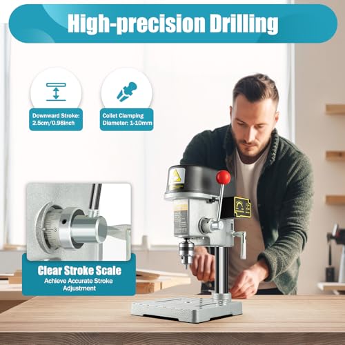 Mini Benchtop Drill Press, 3-Speed Adjustable Bench Drilling Machine Portable Drill Press Table, Metal Wood Plastic Open Hole Milling Machine Small Workstation