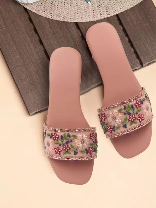 Image of PRIYANSH Enterprises Premium Women Ethnic Embroidered Flats Footwear for Women | Stylish Slippers For Party and Formal Wear | Flat Embroidered Sandal