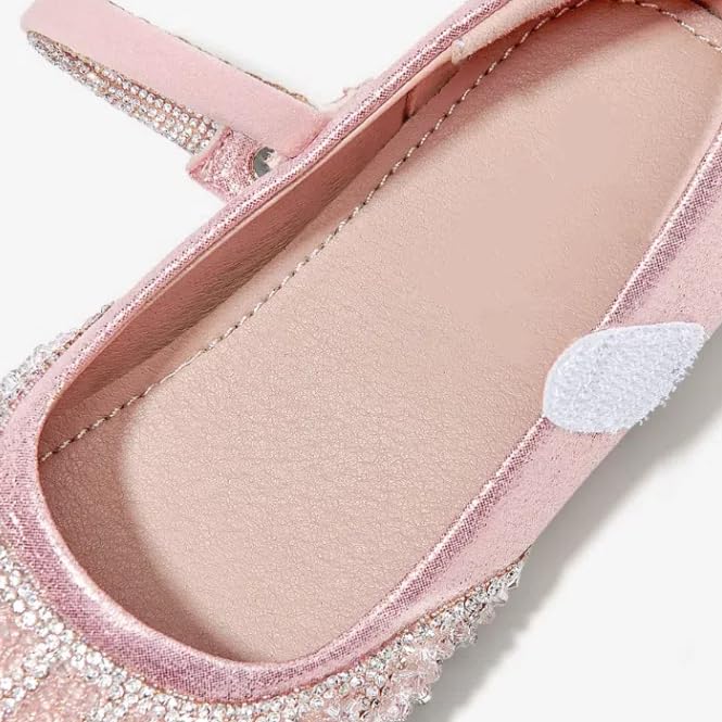 Girls' Sparkly Mary Jane Flats, Pink Crystal Ballet Shoes with Rhinestone Strap4
