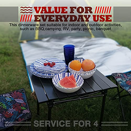 Melamine Dinnerware Set for 4-16 Pcs:Camping Dishes Set with Dinner Plates,Salad Plates,Cups and Bowls.Lightweight and Unbreakable.Indoor and Outdoor Use. flower 10 - Image 5